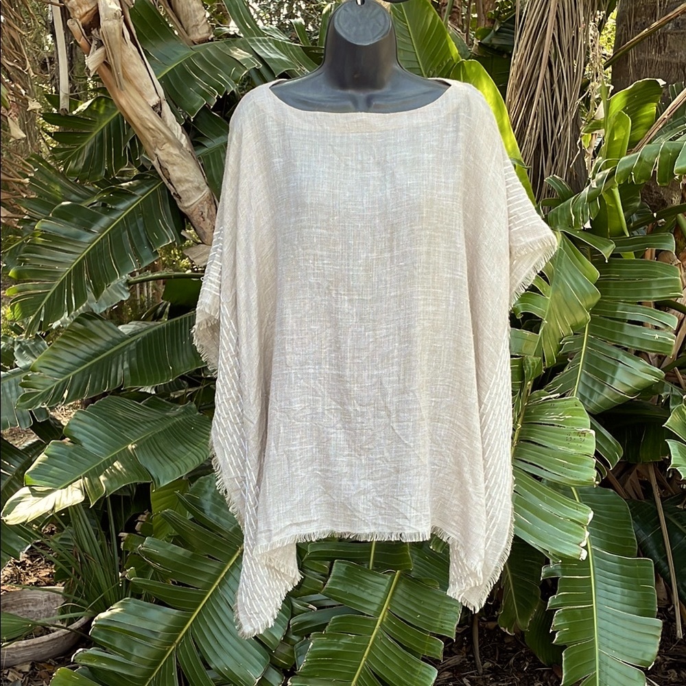 J Jill linen blend fringe edge, woven cape or poncho